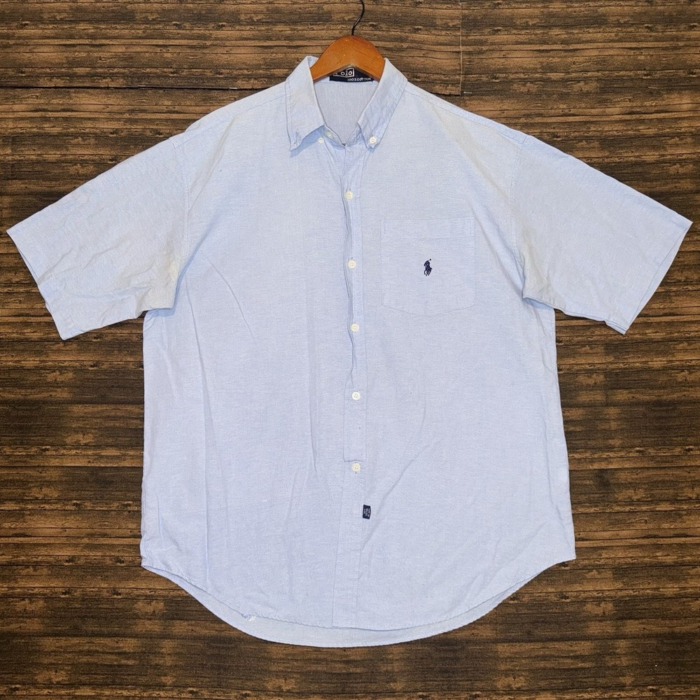 Polo Ralph Lauren Button Down Shirt Mens XL Blue Vintage Short Sleeve